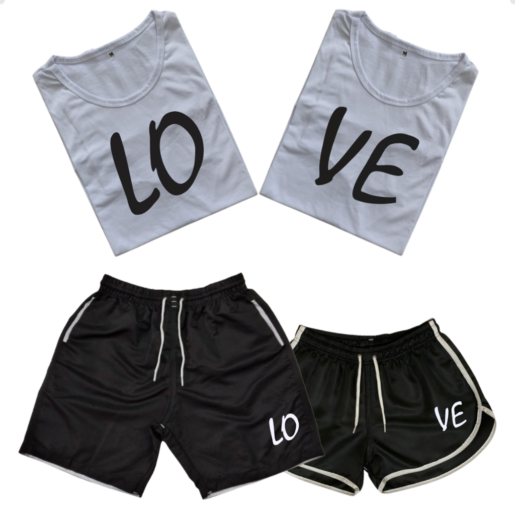 Conjunto Casal Kit Mozão Camisetas Para Casal + Shorts Praia Casal