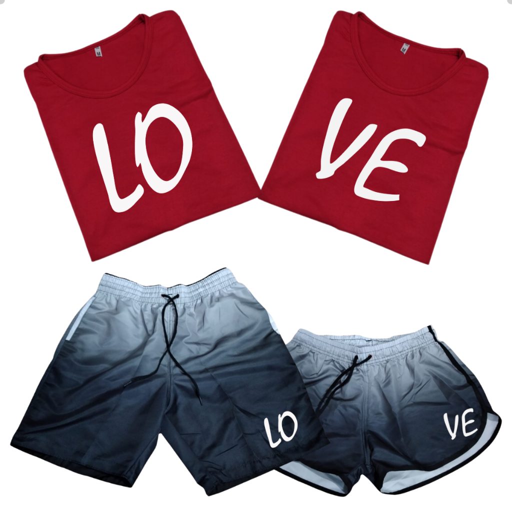 Conjunto Shorts Casal Mozão Bermuda Praia Casal + Kit 2 Camisas Para Casais