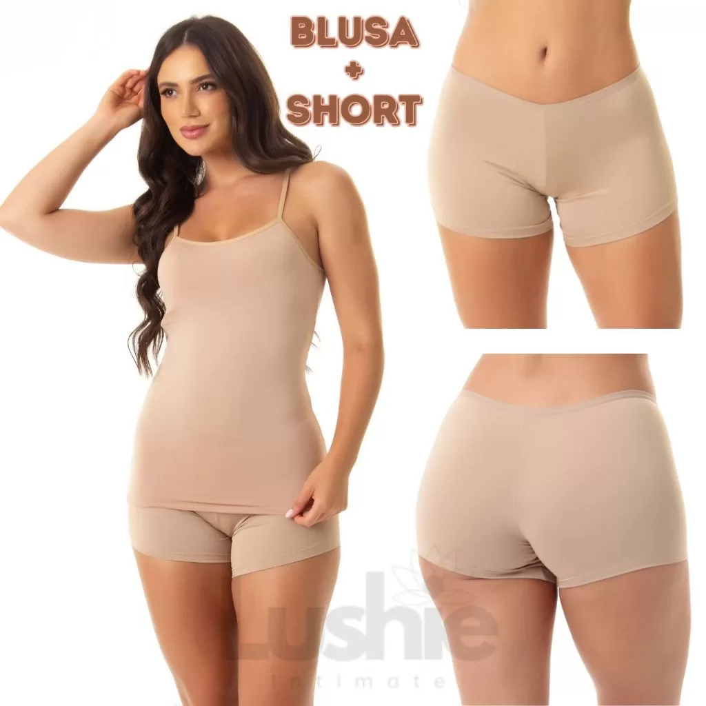 Kit Segunda Pele Short + Blusa Cores Básicas