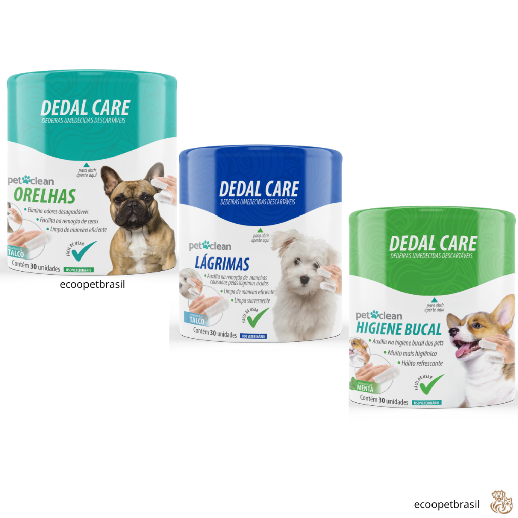 KIT Dedeiras Descartáveis Umedecidas Limpa Orelhas, Lágrimas e Higiene – Dedal Care Pet Clean