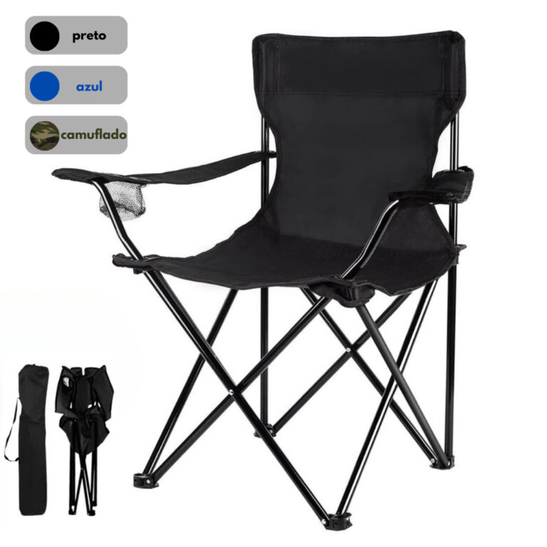 Cadeira Camping Dobrável Com Porta Copos e Bolsa 