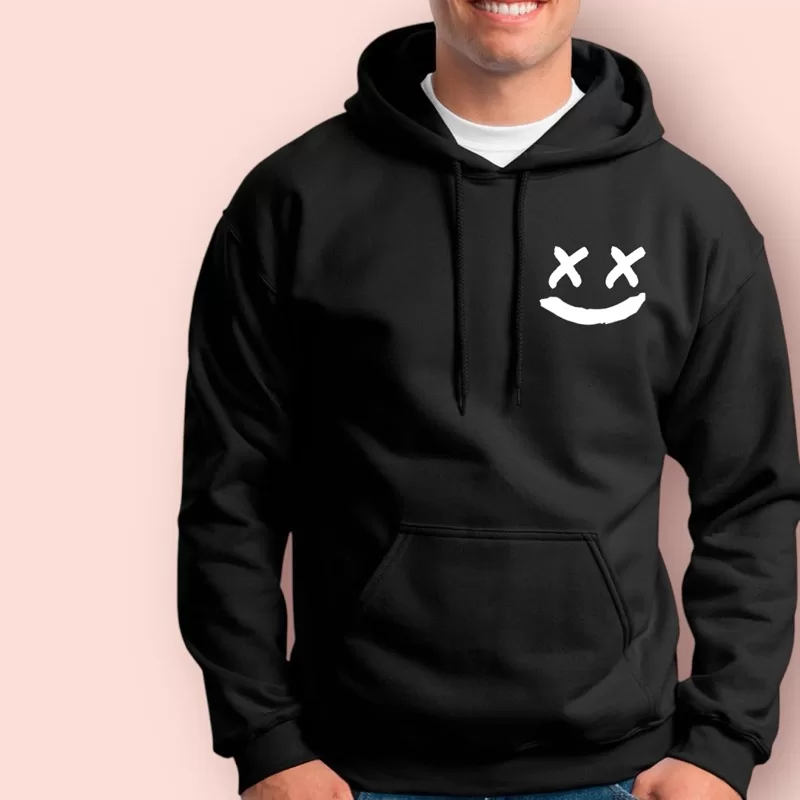 Blusa De Frio Moletom Smile Preta Básica Macia Flanelada Quente Unissex Confortável Canguru Com Capu