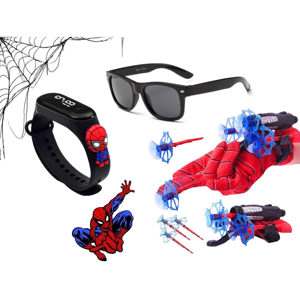Brinquedo Infantil Super Herói com Luva Relógio e Óculos Lança Dardos Fantasia Criança Homem Aranha