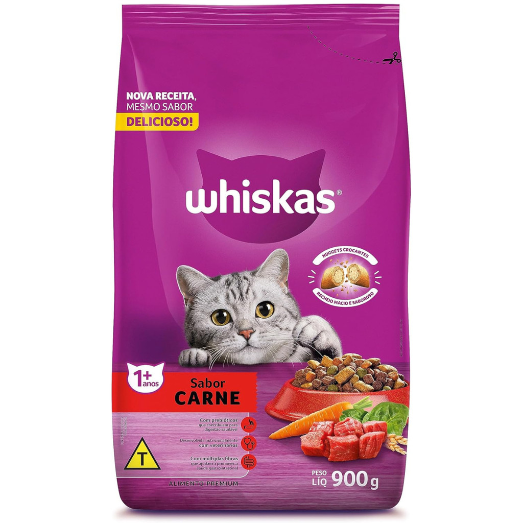 Ração para Gatos Whiskas Carne 900g Adulto Acima de 1 ano