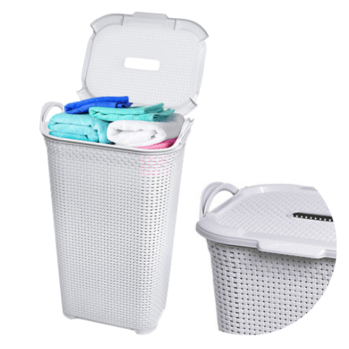 Cesto Organizador Rattan 50L Branco com Tampa Basc