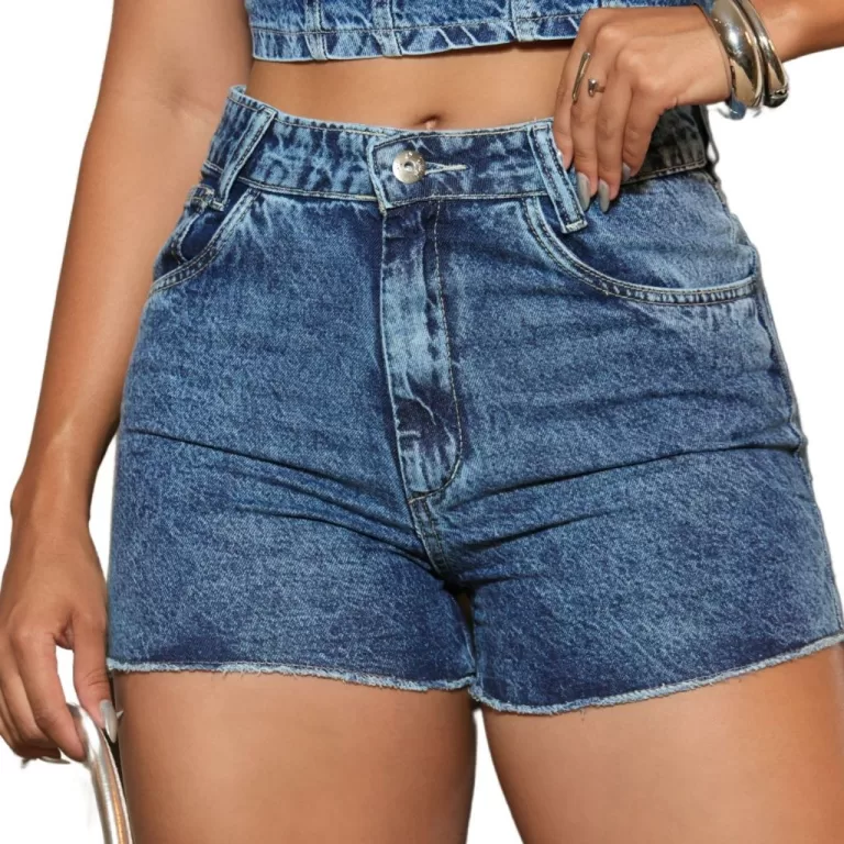 Short Jeans Feminino Premium Cintura Cós Alto Mar