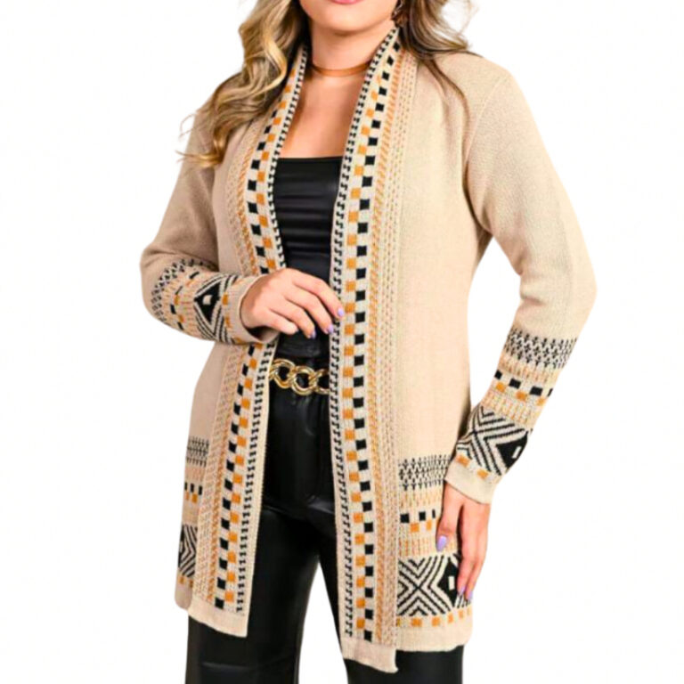 Cardigan Kinomo Tricot Feminino Quadriculado Casac