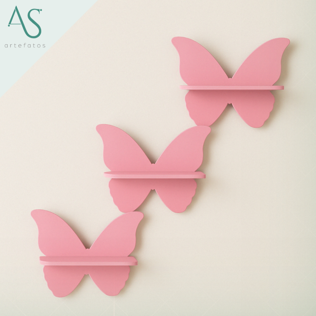 Prateleiras Modelo Borboleta Infantil Decoração Quarto e Sala