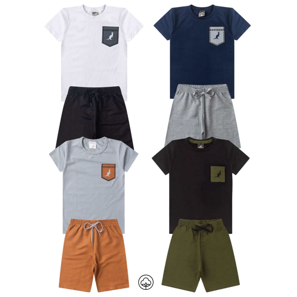 Kit sortido 02 à 10 Peças Conjunto Infantil Menino Camisa Calor Verão Novidade Roupa Menino Algodão