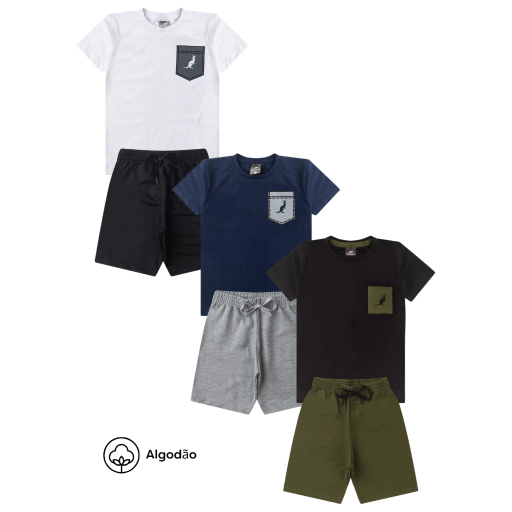 Kit sortido de 02 à 10 Peças Conjunto Infantil Masculino Roupa Menino Verão Estilo Minimalista Kangu