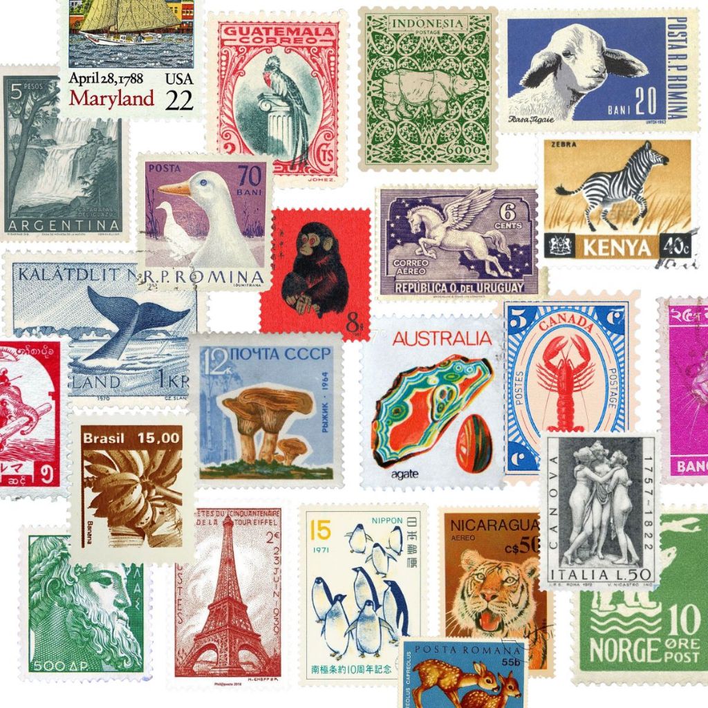 Conjunto 50 Adesivos Vintage Postage Stamp Para Colagem Personalização Impermeável