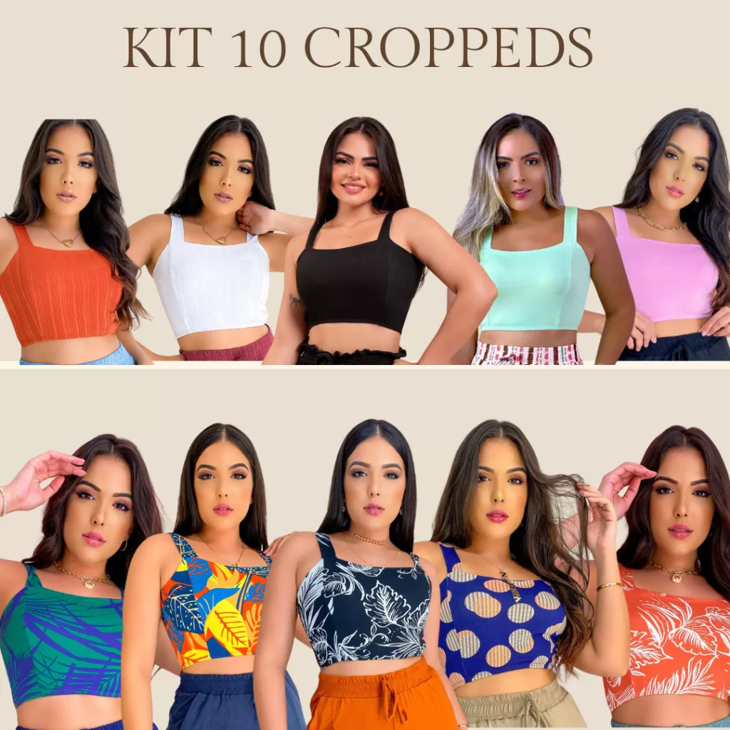 Kit 4 Cropped Feminino Estampado Top Liso Forro Duplo Suede Alça Grossa Básico Alta Elasticidade