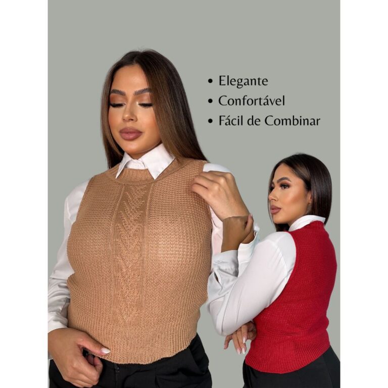 Colete Trico Regata Moda Feminina Gola Redonda Out