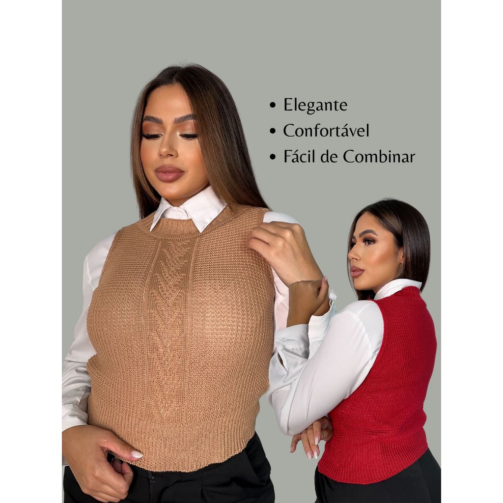 Colete Trico Regata Moda Feminina Gola Redonda Outono Inverno Verão