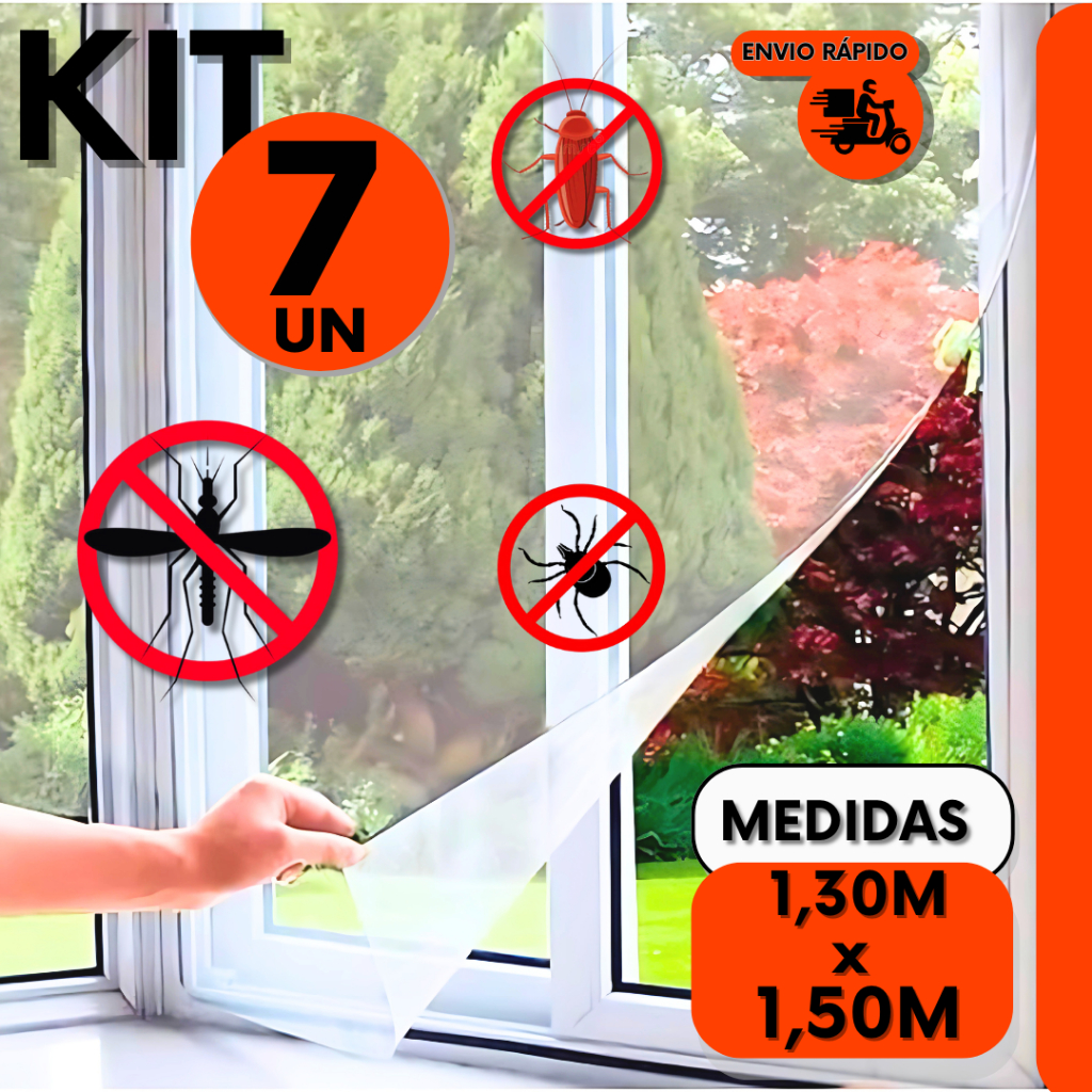 Conjunto Jogo Kit 7 Telas Mosquiteira P/ Janela Proteção Anti-inseto Mosquito Mosca Insetos C/ Velcr