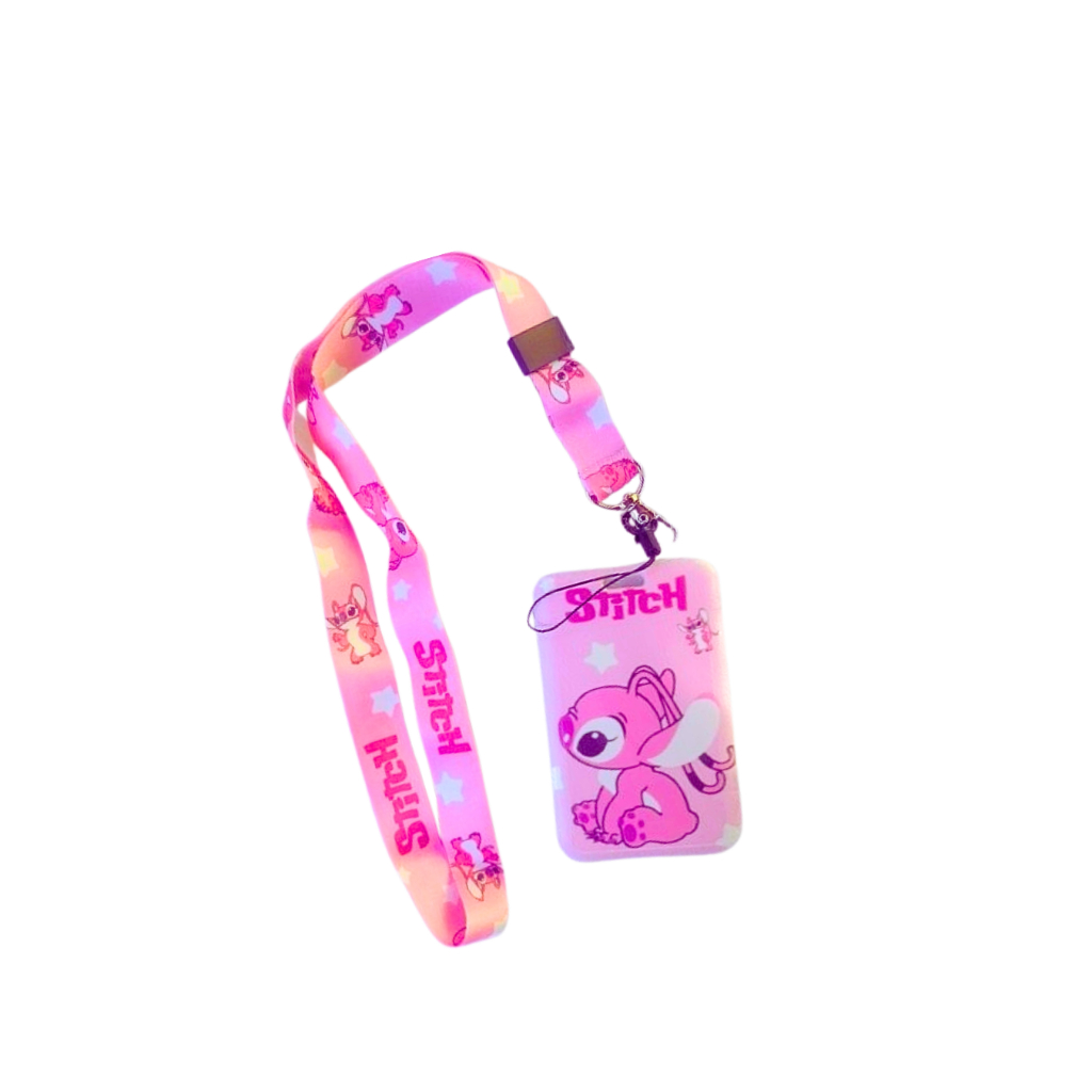 Porta Cartão Angel Stitch Para Cartão Cracha Identificação e Transporte Rosa