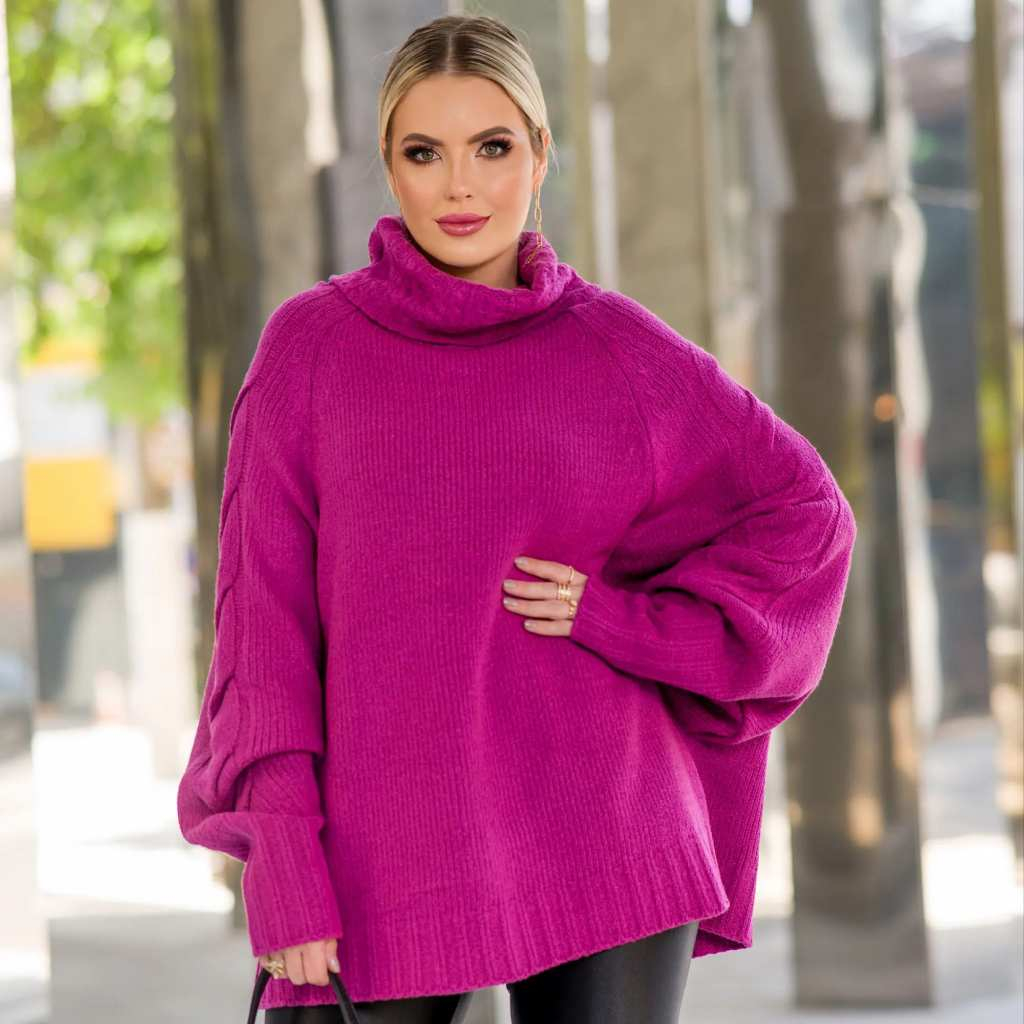 Blusa de frio poncho feminino blusa tricô ampla tricot mousse premium