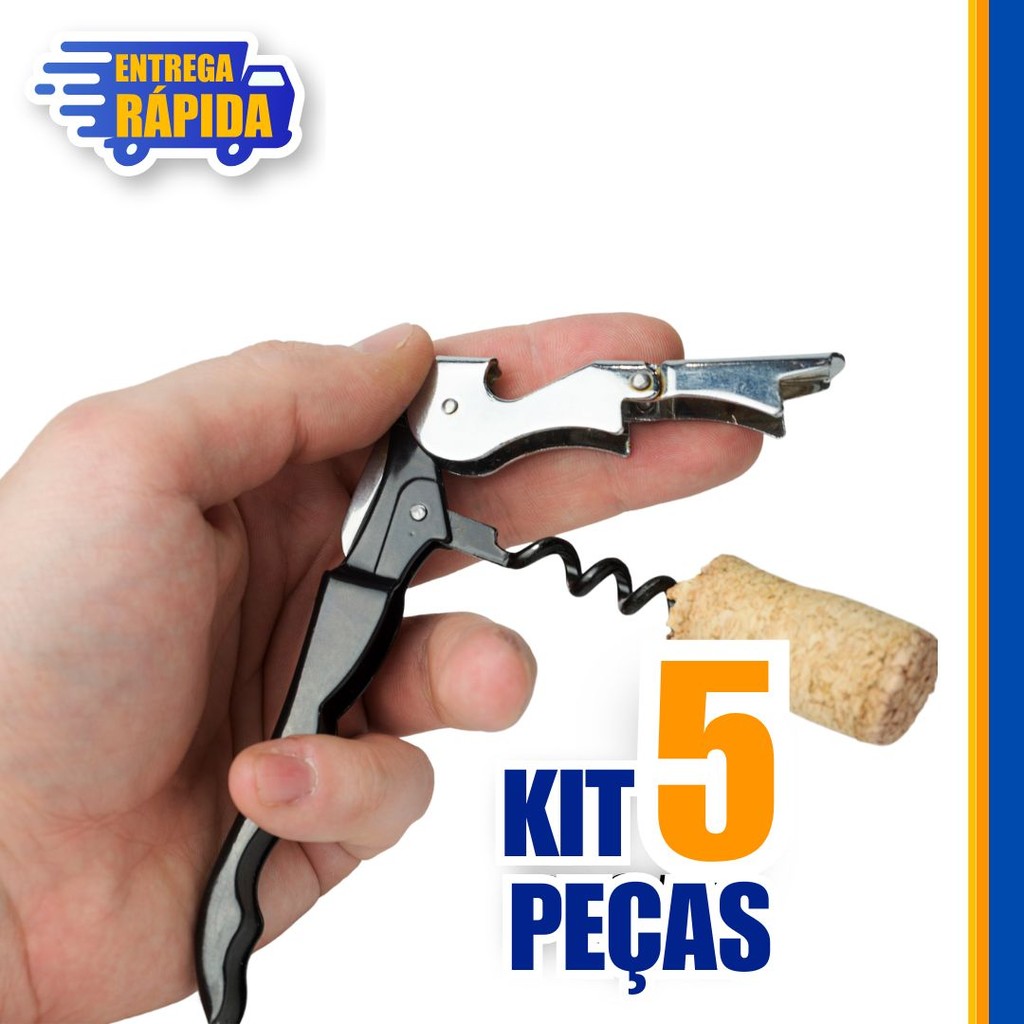 5 unid Saca Rolhas Abridor de Garrafa de cerveja em Inox Cortador de Capsula 3 em 1