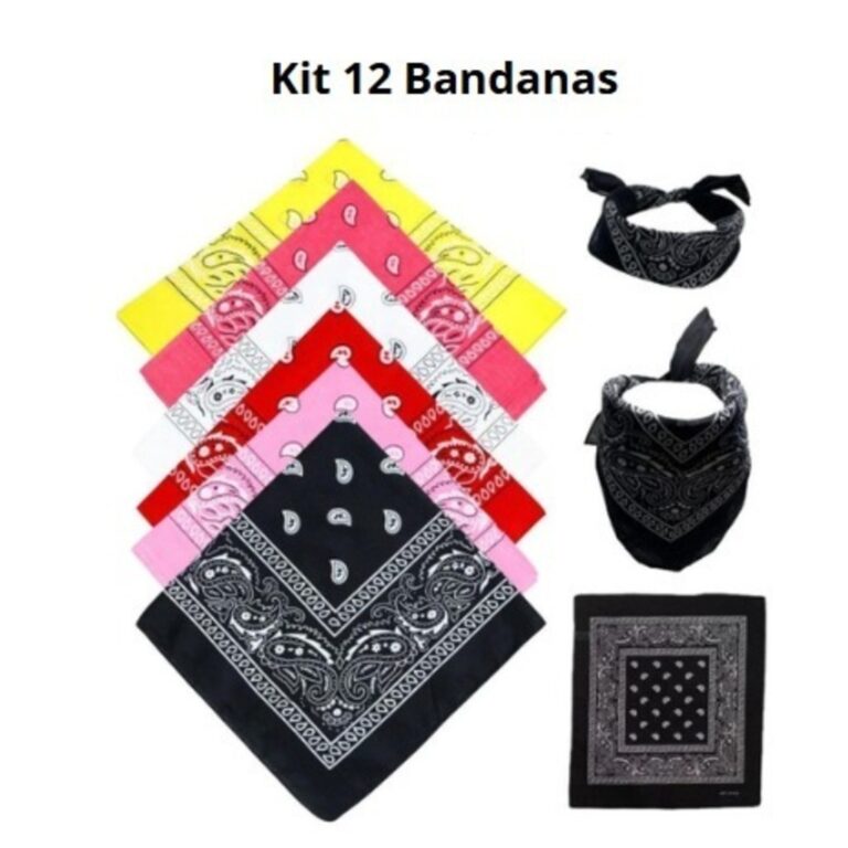 12 Bandana Lenço estampado – Cores sortidas