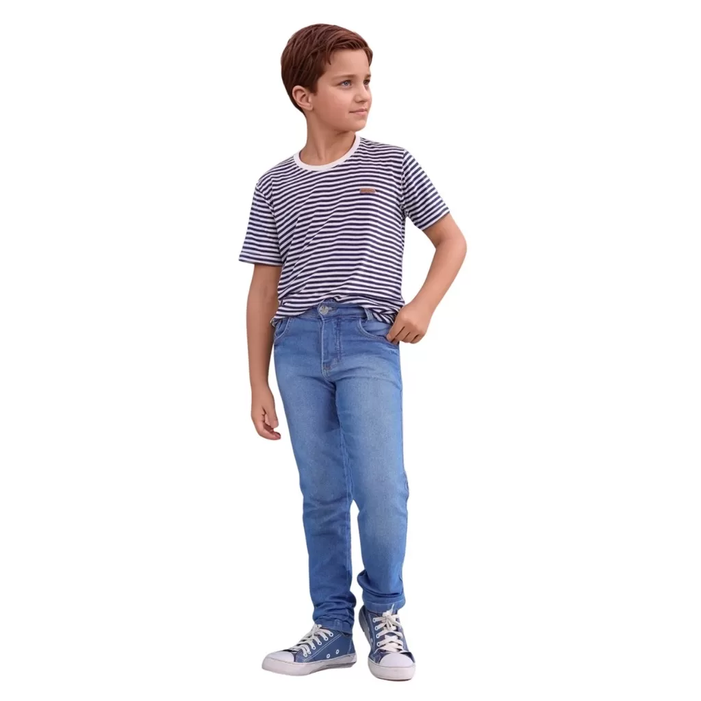 Calça Skinny Jeans Masculina Infantil Juvenil Elastano e Bolsos Laterais Justa da Moda infantil meni