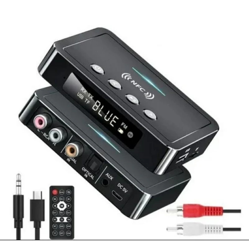 Transmissor e receptor bluetooth NFC/FM 5.0 audio optico/rca