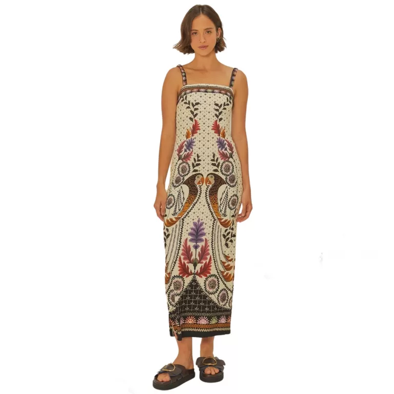 Vestido Farm Rio Midi Estampado Tapete De Arara