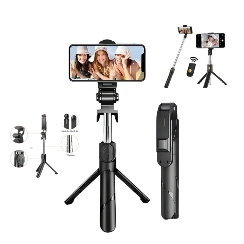 Hmaston Bastão Pau de selfie Tripé Retrátil 70cm/100cm Com Luz LED Controle Bluetooth Celular