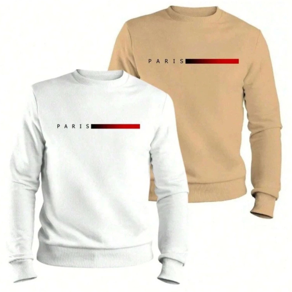 Kit 2 Blusa Moletom Paris Gola Redonda Blusa De Frio Algodão Casaco Feminino Masculino