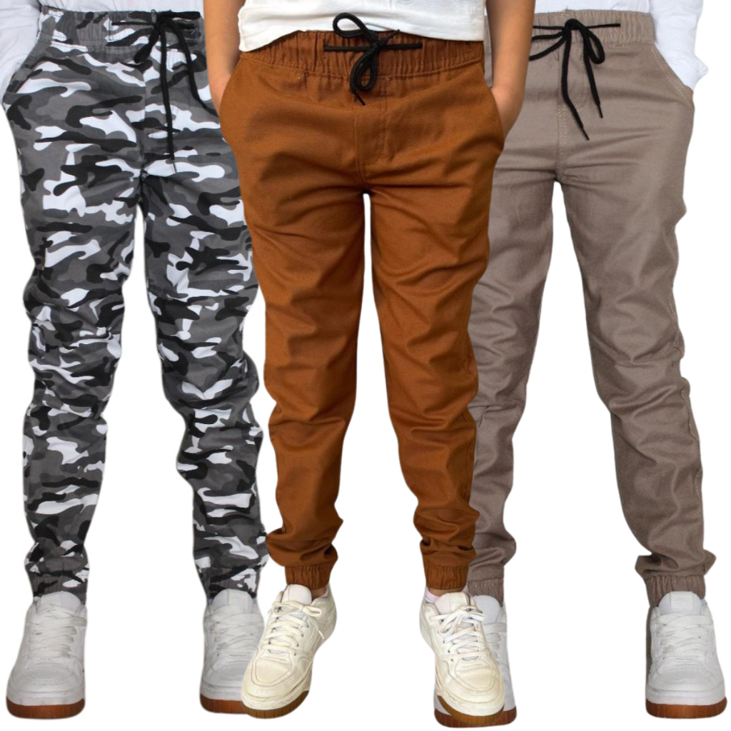 Kit 3 Calça Jogger Infantil Juvenil Meninos e Meninas Punho Elastico