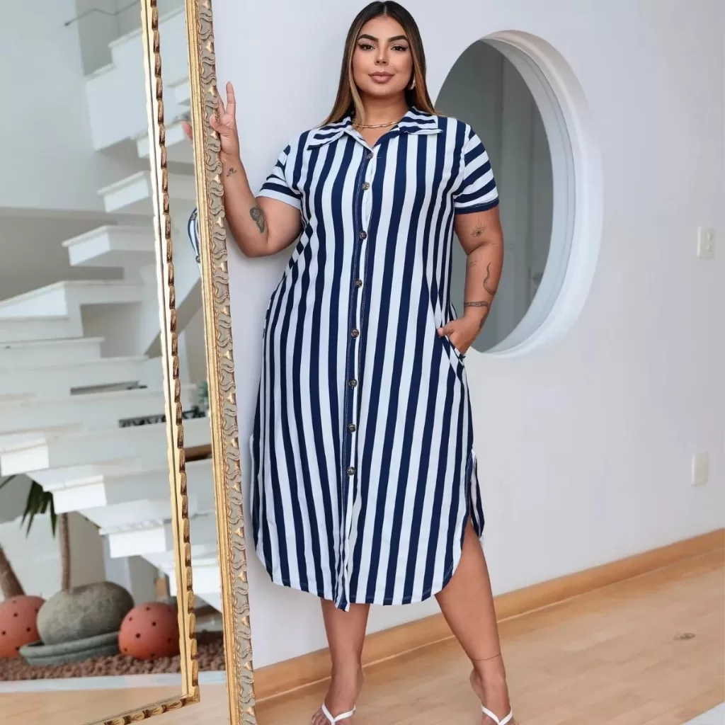 Vestido Feminino Chemise Plus Size Camisão Com Botão Veste do 46 ao 52