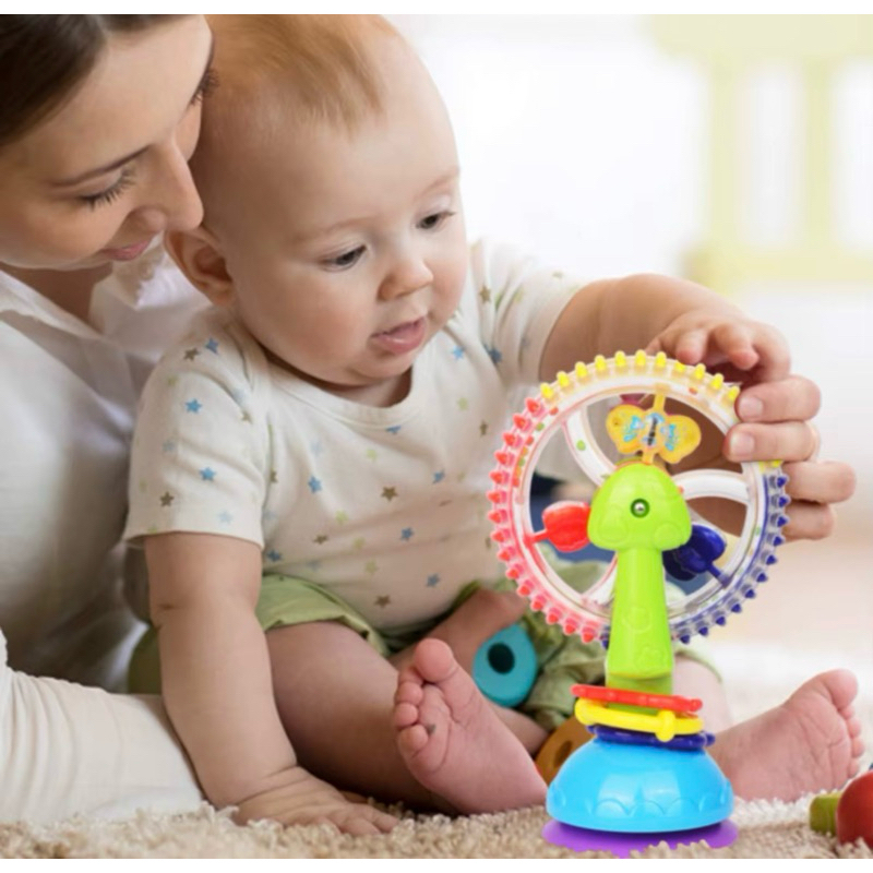 Brinquedo Roda Gigante Rotativa Sensorial Macia Chocalho de 3 Cores com Ventosa Baby Educational Toy