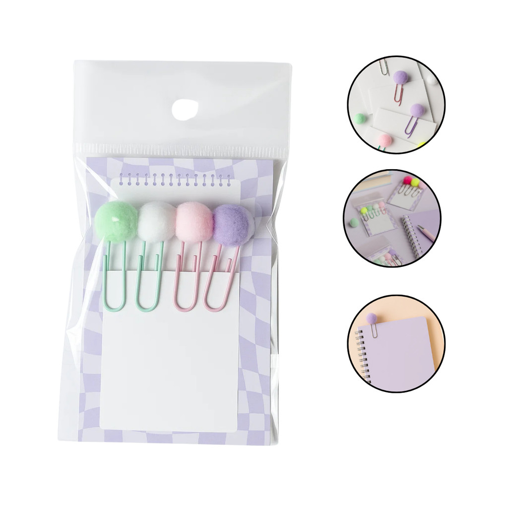 Kit 4 Mini Clips Papel Pompom Tom Pastel Candy