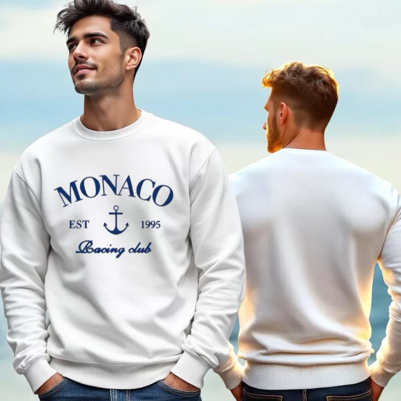 Blusa Moletom Gola Careca Mônaco Âncora Inverno Moda Masculina Blusa de Frio Flanelada Redonda Uniss
