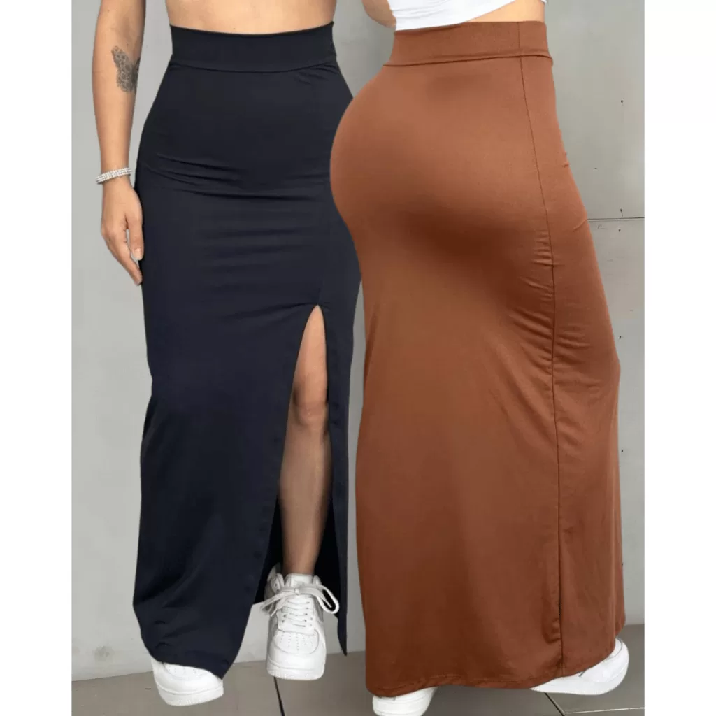Saia Longa Feminina Elegante Suplex com Fenda Roupa Gringa Saias Tubinho Unidade e Kit