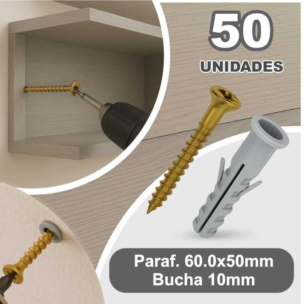 Kit Parafuso Philips 6,0 X 50mm + Bucha 10mm C/ Anel 50un