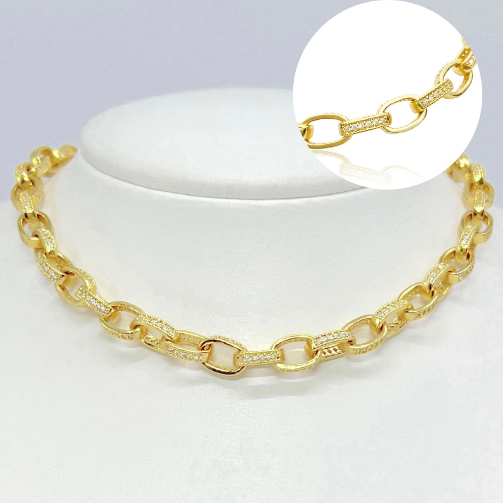 Cordão Grosso Feminino Corrente Cravejada em Zircônia 8mm 45cm Banhado
