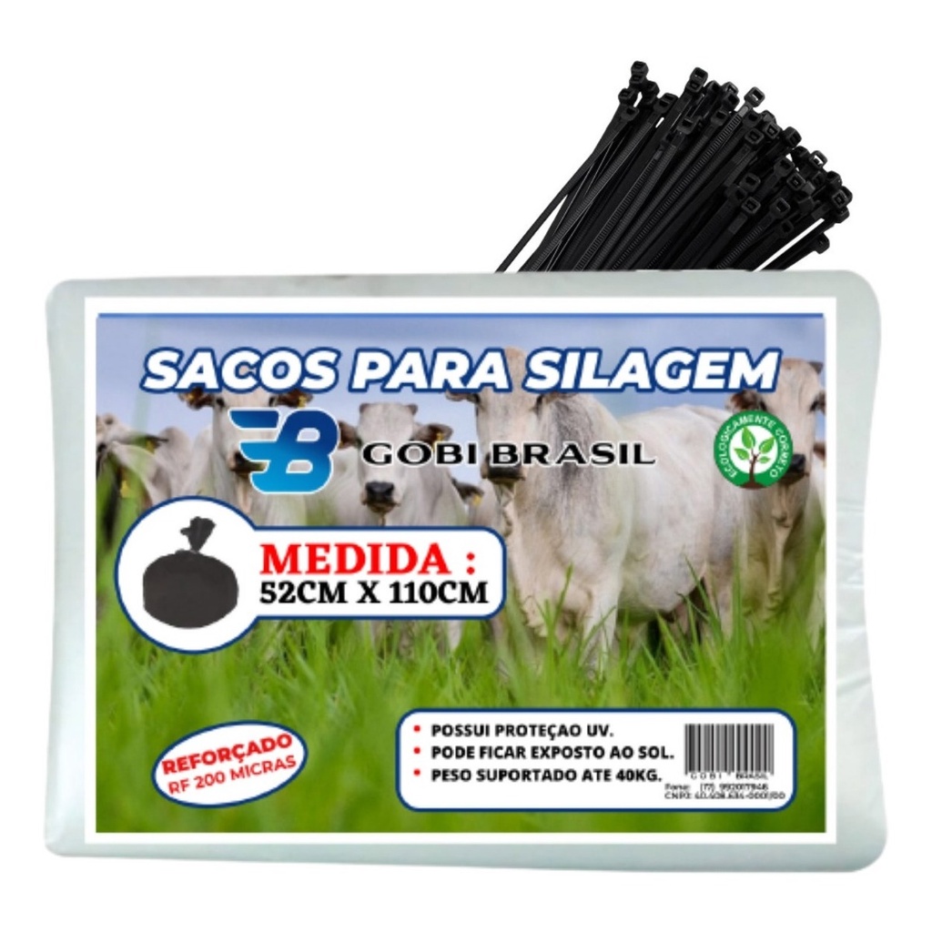Saco para Silagem 200 Micras – 100 Uni + 100 Abraçadeiras