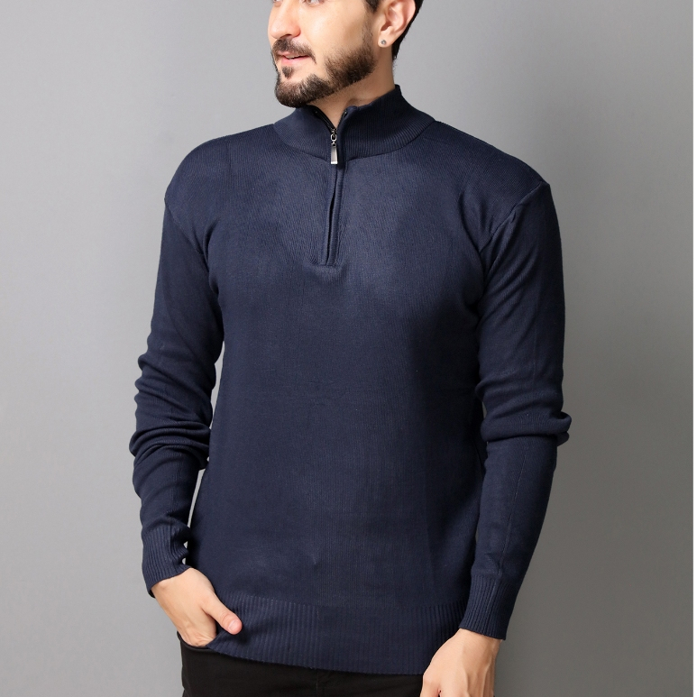 Blusa de inverno Masculino Suéter Modal Listrada Com Zíper Na Gola