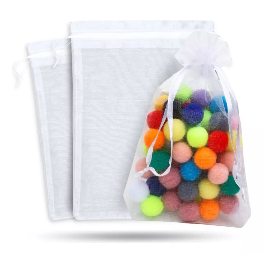 Kit 100 Saquinhos Saco Organza 7×9 / 9×12 / 10×15 / 12×17 / 20×30 / 20×35 Branco Lembrancinha Natal