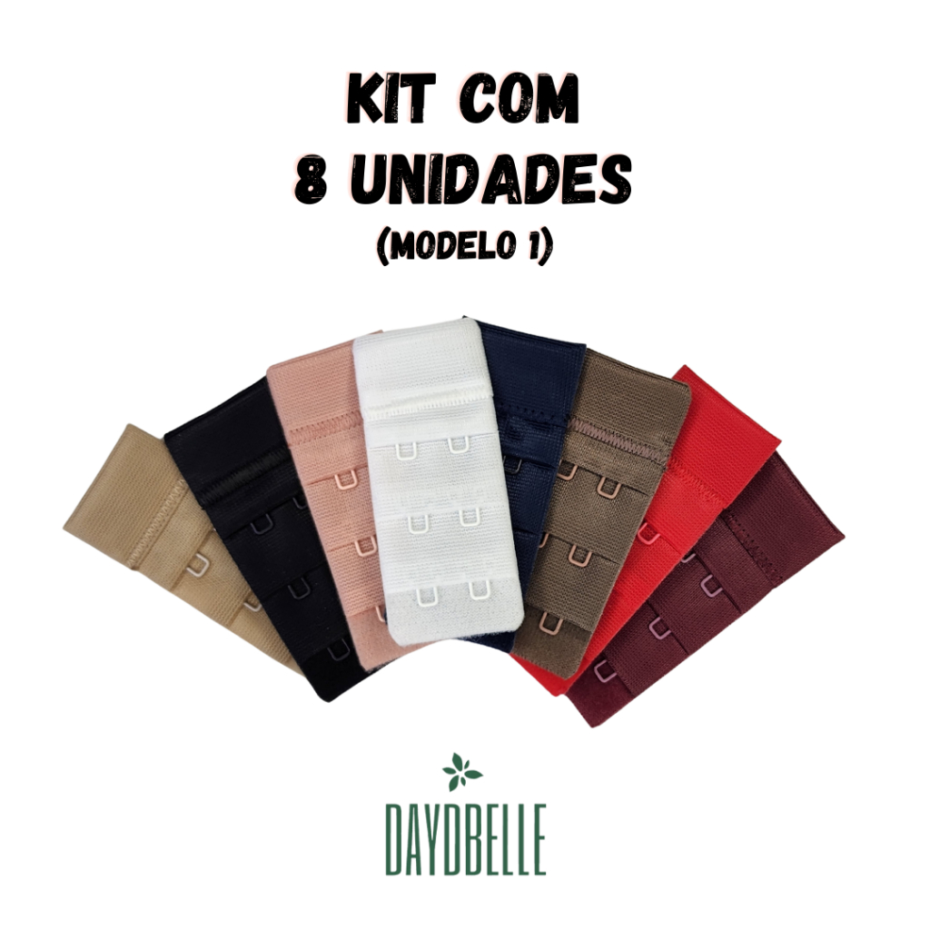 Kit com 8 unidades de Extensor para Sutiã – Lingerie – Soutien – Modelo 1