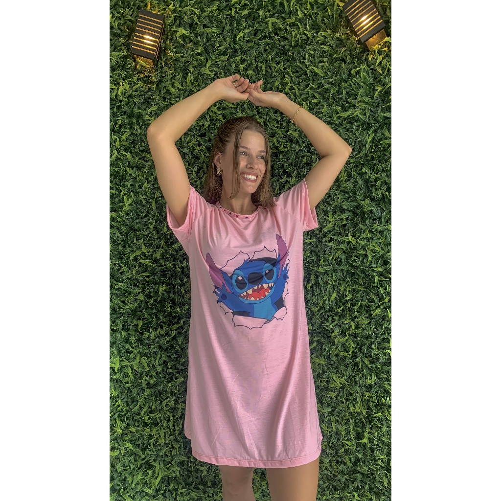Pijama Camisola Feminino Adulto Noite Confortável Stitch