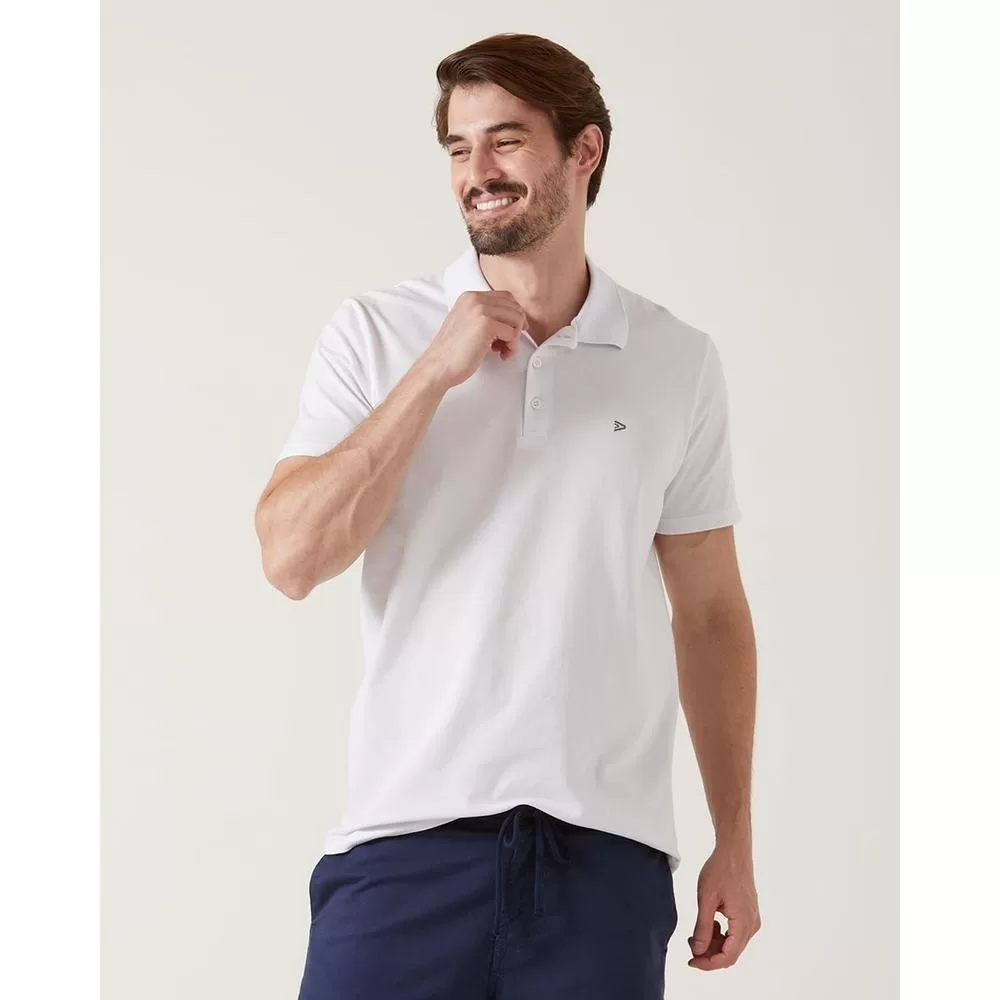 Camisa Polo Básica Masculina Bordado Frontal Em Piquet Stretch