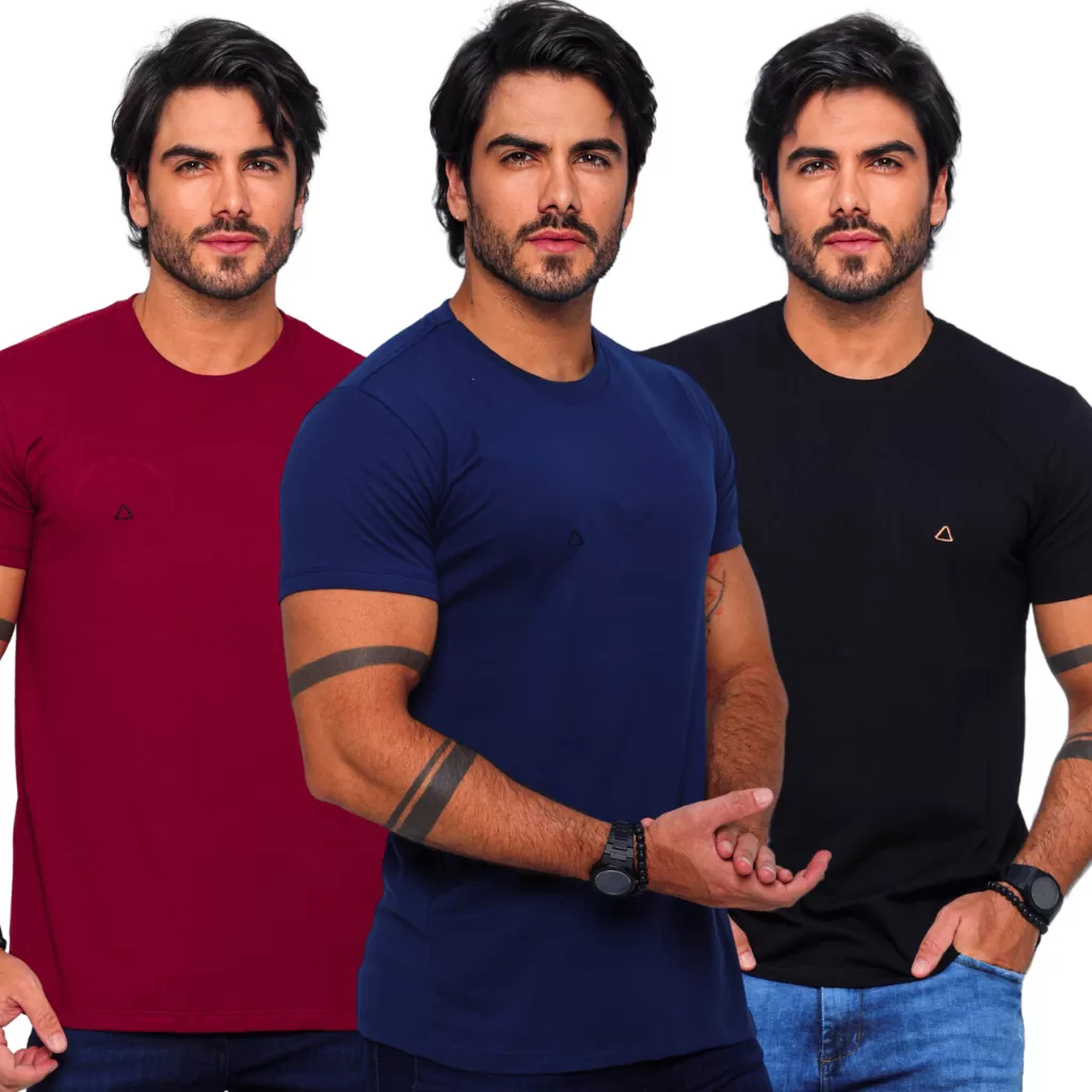 Kit 3 Camiseta Básica Masculina Slim Algodão Premium G1 G2 G3 Plus Size Esporte Casual Gola Redonda