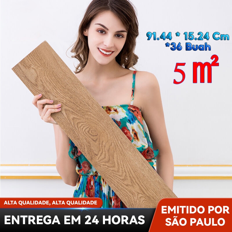 Kit 36 Placas Adesivas Autocolantes p/ Piso Estilo Madeira 91,4 cm x 15,2 cm cobertura 5m² – Diverso