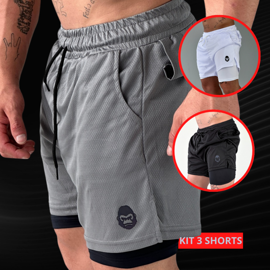 KIT 3 Bermudas Shorts  2 em 1 Premium Kong