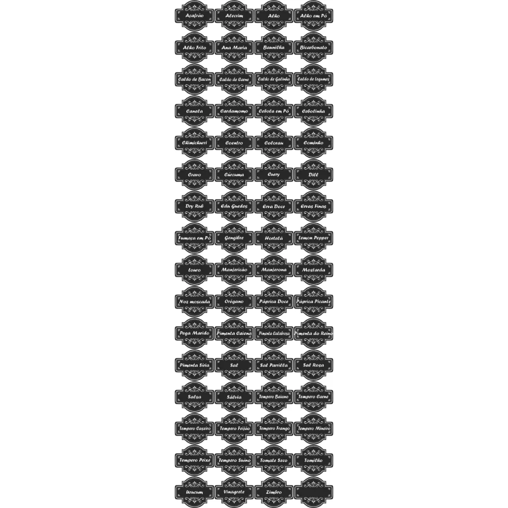 CARTELA TEMPERO 63 ETIQUETAS ADESIVO AUTO COLANTE ROTULO 5X4 CM A PROVA DE AGUA PARA POTES RECIPIENT