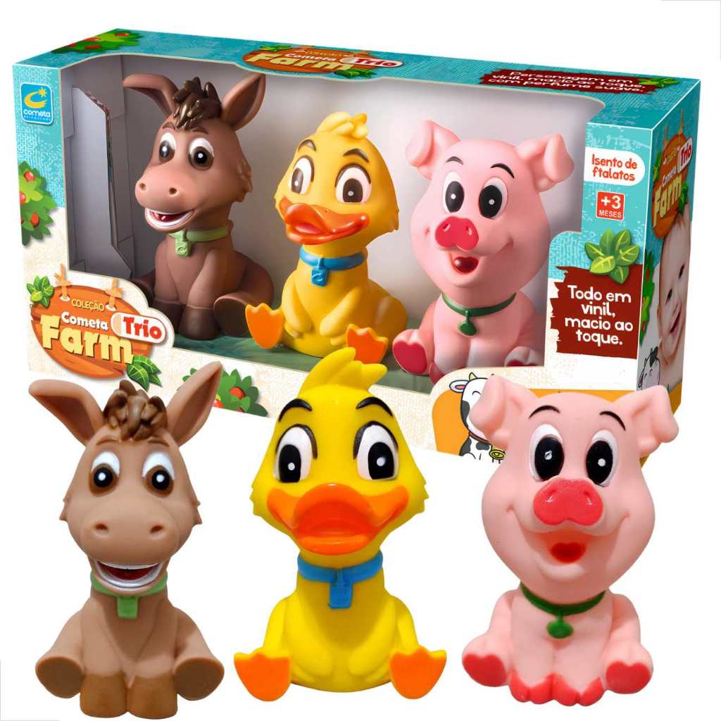 Brinquedo Fazendinha Animais da Fazenda 3 Unidades Vinil Macio