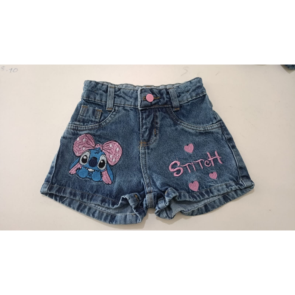Short Jeans Moda Verão Blogueirinha Feminino Infantil Lilo Stitch/short stitch/shortinh stitch angel