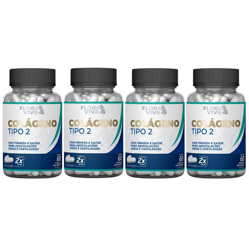 4 POTES Colágeno Tipo 2 60 Caps 500mg – Flora Viva