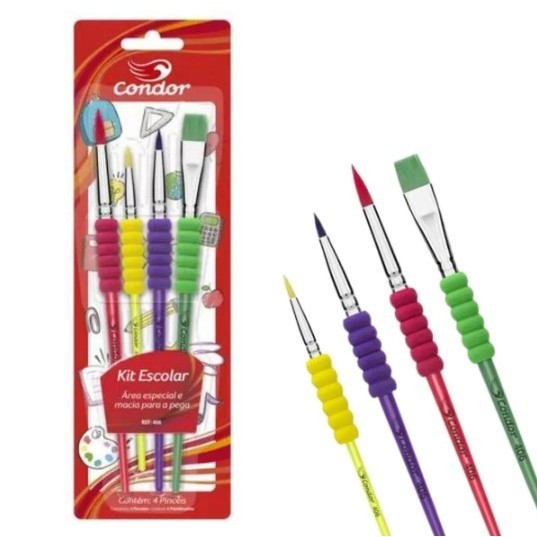 Kit Pincel Escolar Macio Cabo Anatômico Ref. 406 